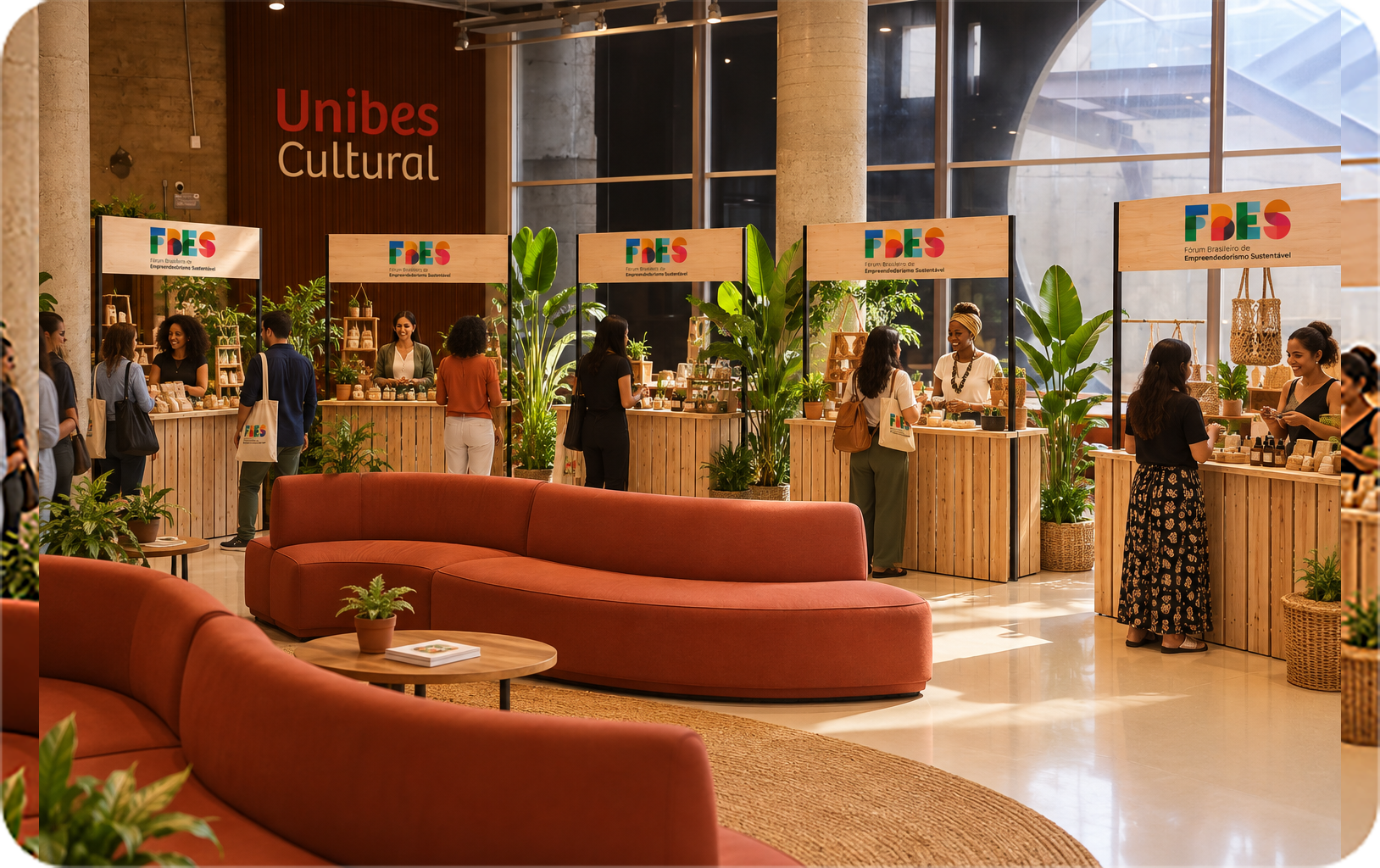 Espaço de convivência e feira no Unibes Cultural